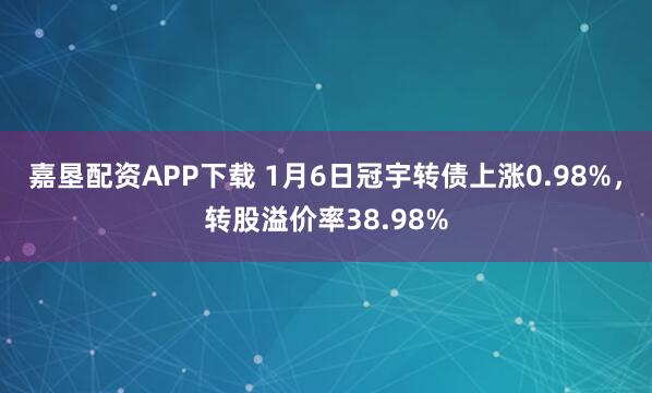 嘉垦配资APP下载 1月6日冠宇转债上涨0.98%，转股溢价率38.98%